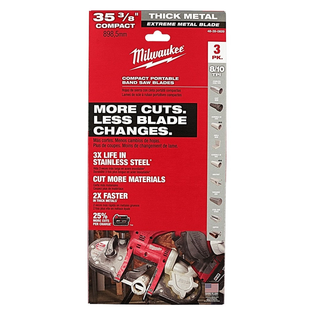 Milwaukee 48-39-0609 35-3/8" 8-10 TPI Extreme Thick Metal Compact Bandsaw Blades 3 Pack - 2