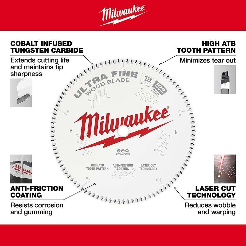 Milwaukee 48-40-1228 Ultra Fine Finish 12 in. 100 Tooth Circular Saw Blade for Wood and Plastics (1 Pack) - 2
