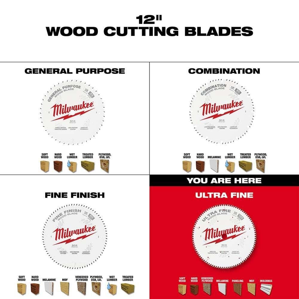 Milwaukee 48-40-1228 Ultra Fine Finish 12 in. 100 Tooth Circular Saw Blade for Wood and Plastics (1 Pack) - 8