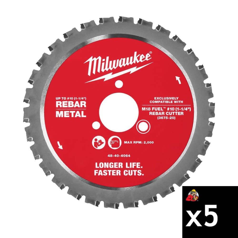 Milwaukee 48-40-4065 #10 (1-1/4 Inch) Rebar Cutting Blade for M18 FUEL Rebar Cutter (5 Pack)