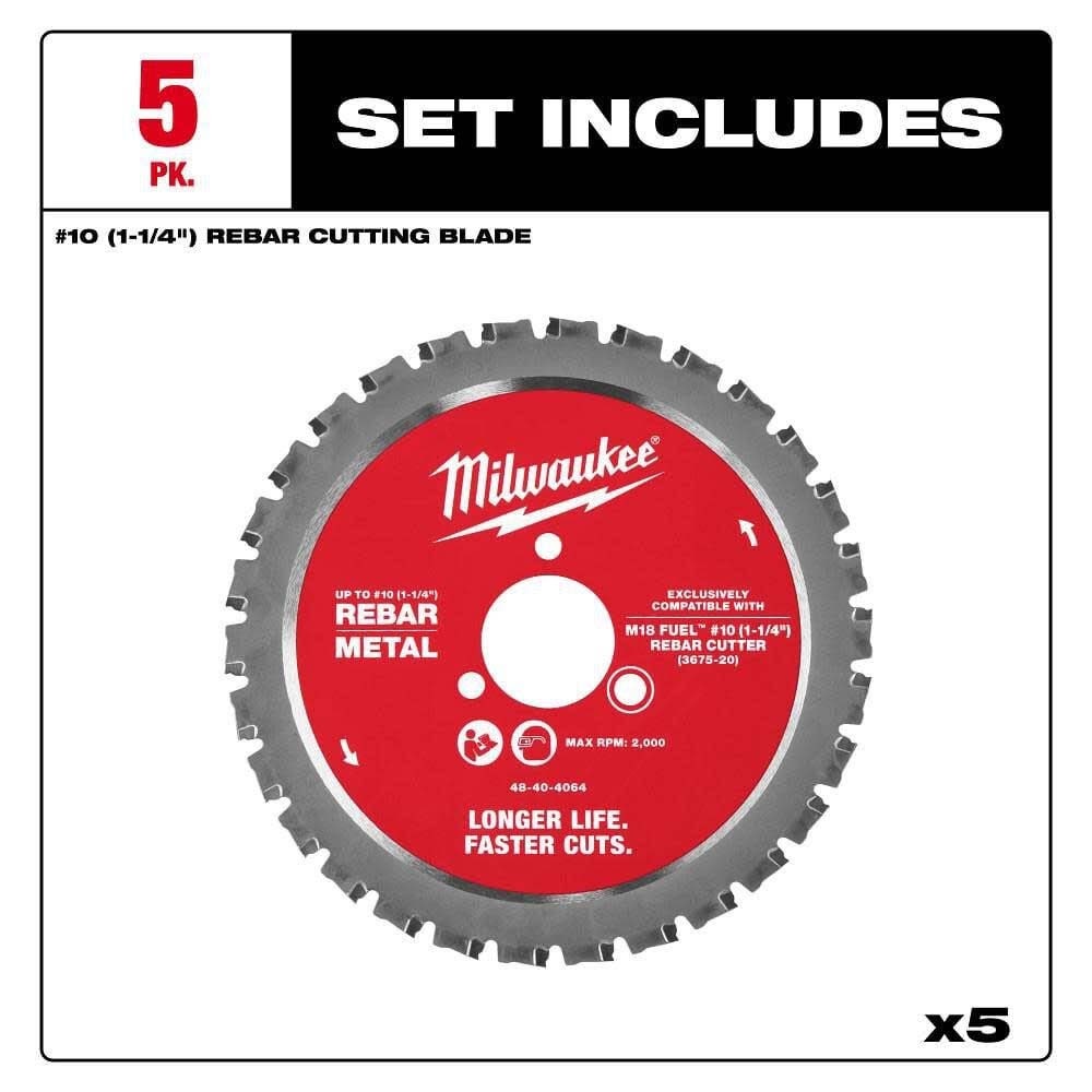 Milwaukee 48-40-4065 #10 (1-1/4 Inch) Rebar Cutting Blade for M18 FUEL Rebar Cutter (5 Pack) - 2