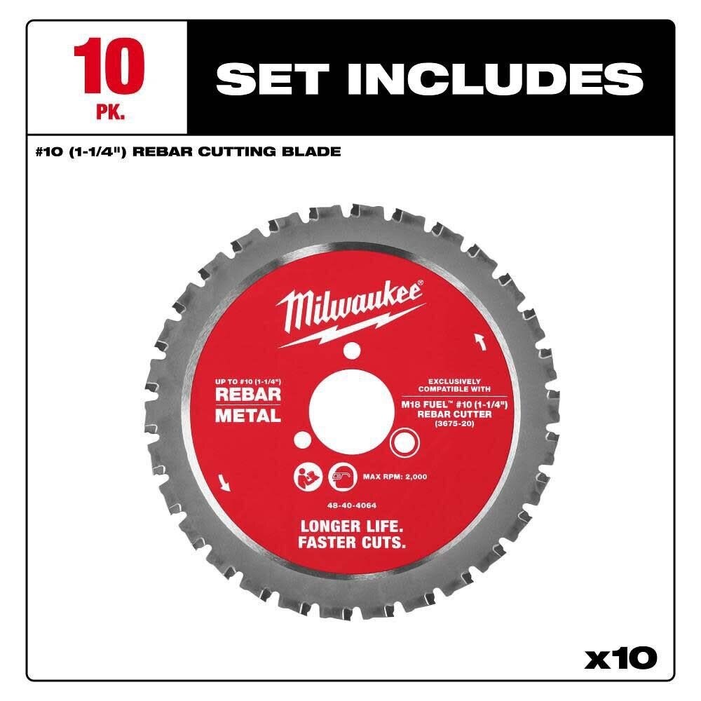 Milwaukee 48-40-4068 #10 (1-1/4 in.) Rebar Cutting Blade for M18 FUEL Rebar Cutter (10 Pack) - 2