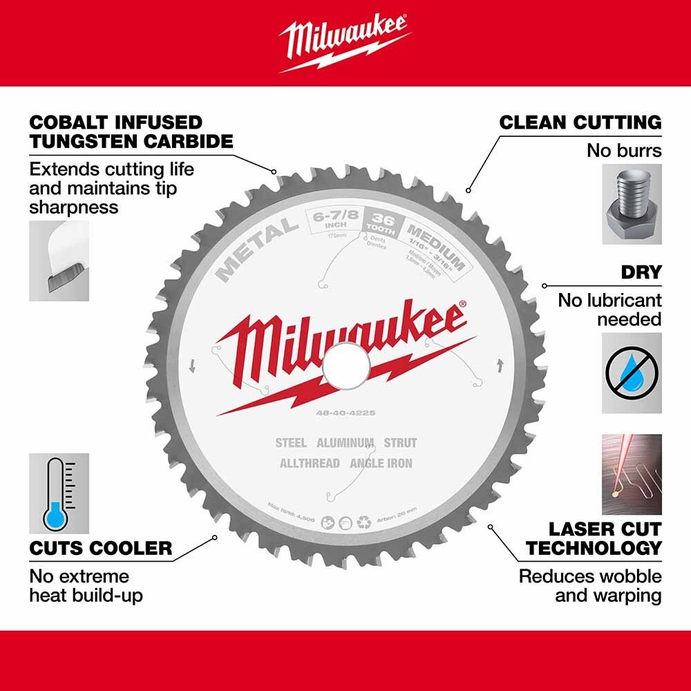 Milwaukee 48-40-4225 6-7/8" 36T METAL CSB, 20MM - 4