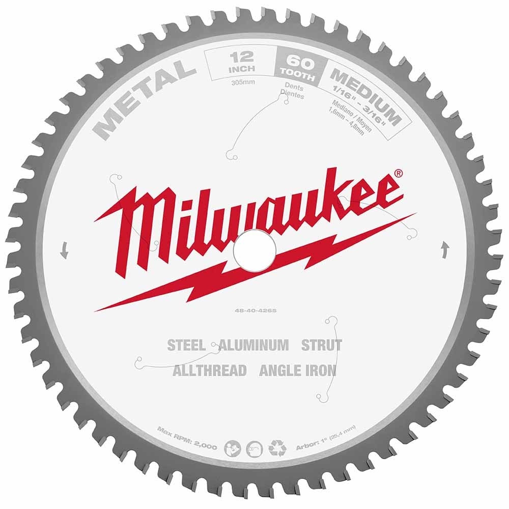 Milwaukee 48-40-4265 12" 60T METAL CSB, 1"