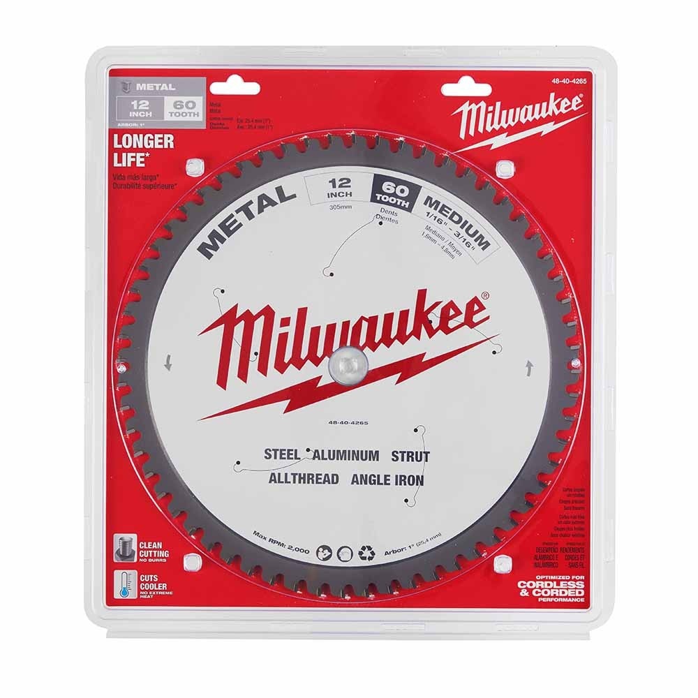 Milwaukee 48-40-4265 12" 60T METAL CSB, 1" - 6