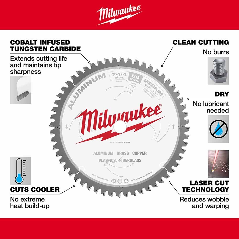 Milwaukee 48-40-4335 7-1/4" 56T ALUMINUM CSB, 5/8" - 4