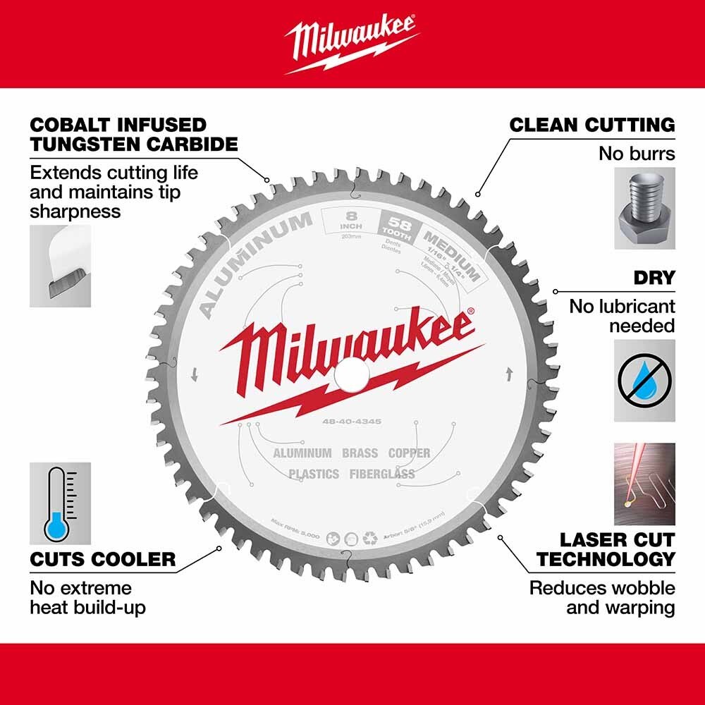 Milwaukee 48-40-4345 8" 58T ALUMINUM CSB, 5/8" - 5