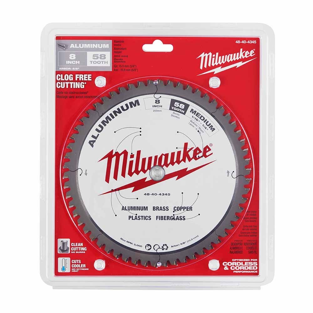 Milwaukee 48-40-4345 8" 58T ALUMINUM CSB, 5/8" - 7