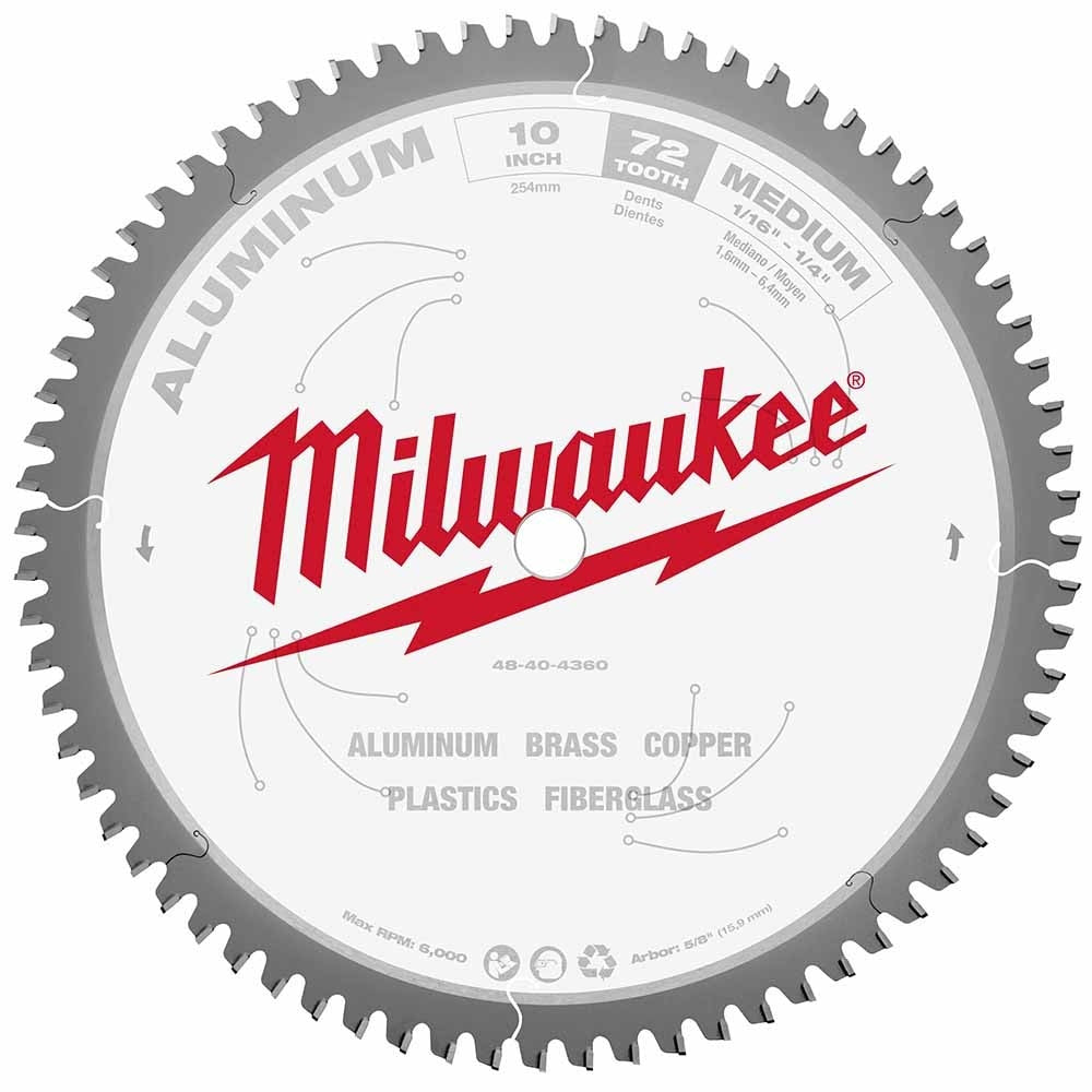 Milwaukee 48-40-4360 10" 72T ALUMINUM CSB, 5/8"