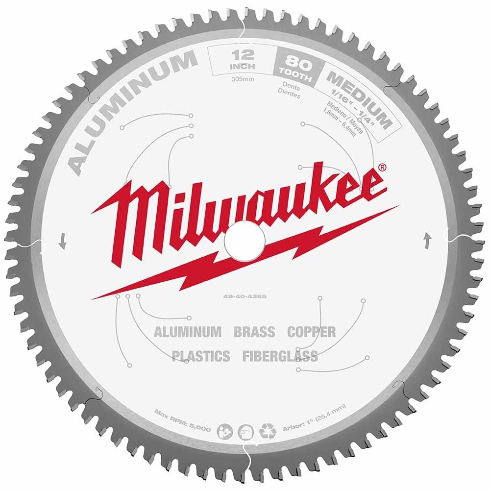 Milwaukee 48-40-4365 12" 80T ALUMINUM CSB, 1"
