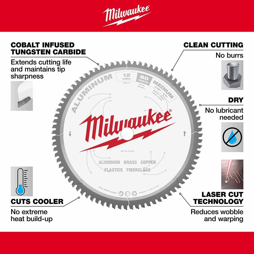 Milwaukee 48-40-4365 12" 80T ALUMINUM CSB, 1" - 4