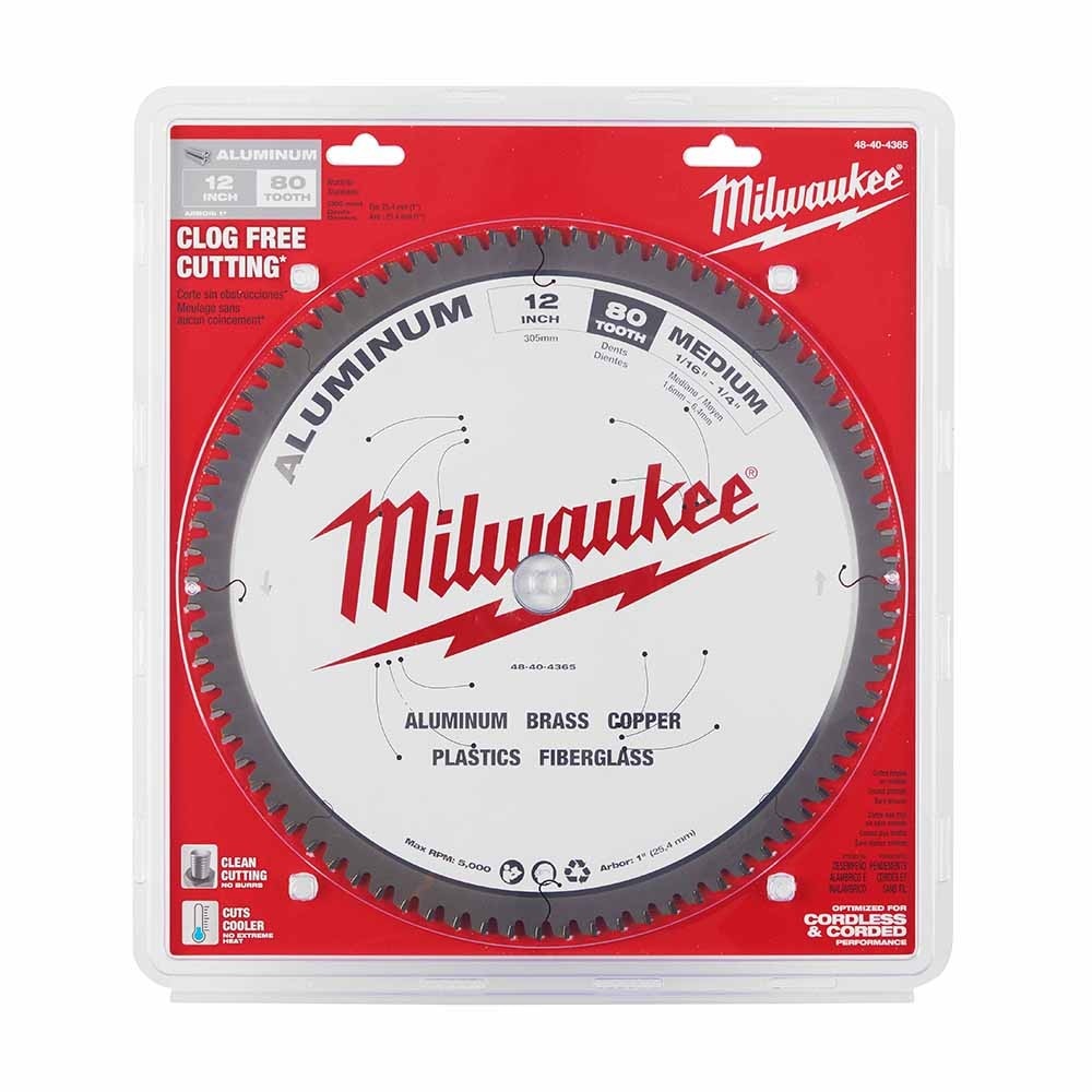 Milwaukee 48-40-4365 12" 80T ALUMINUM CSB, 1" - 6