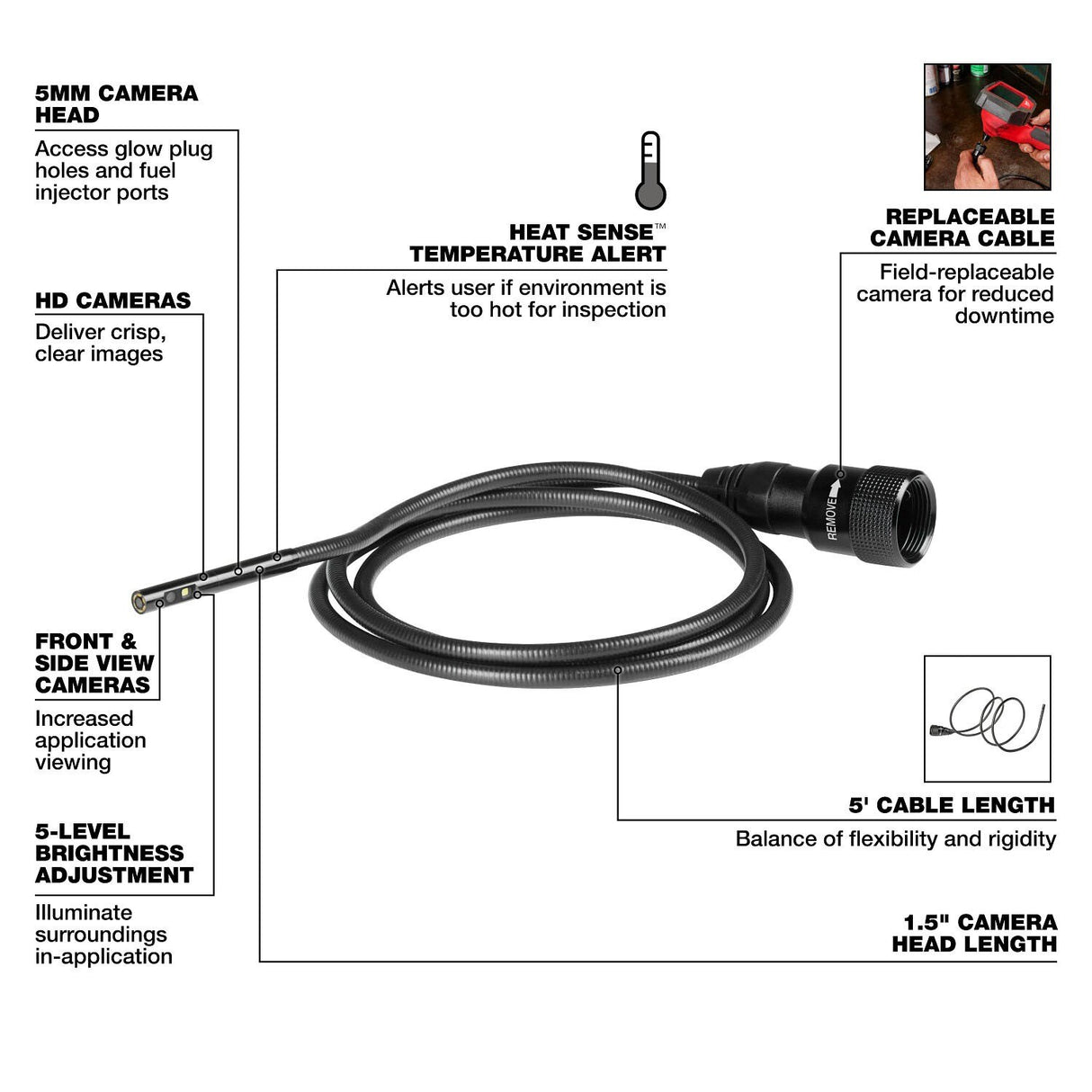 Milwaukee 48-53-3151 5mm Borescope Camera Cable for M12 Auto Borescopes (5 Foot) - 6