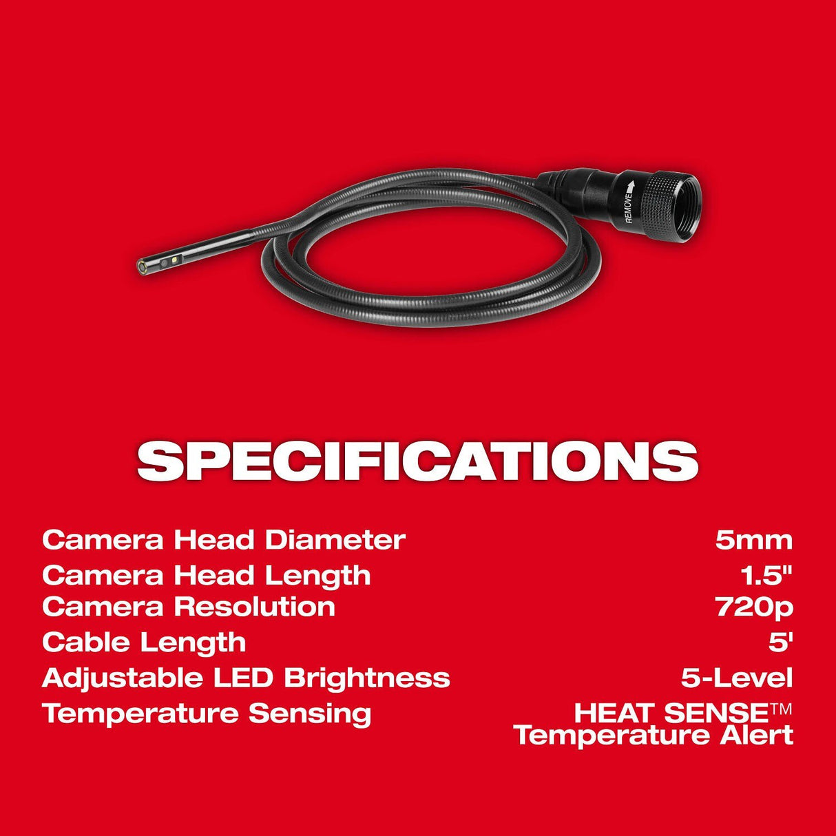 Milwaukee 48-53-3151 5mm Borescope Camera Cable for M12 Auto Borescopes (5 Foot) - 7
