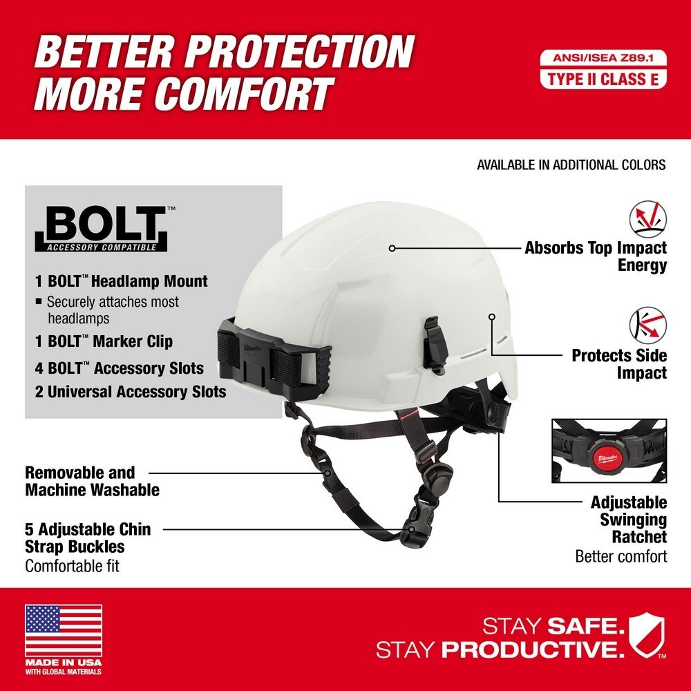 Milwaukee 48-73-1335 BOLT Gray Safety Helmet (USA) - Type 2, Class E, Non-Vented - 2