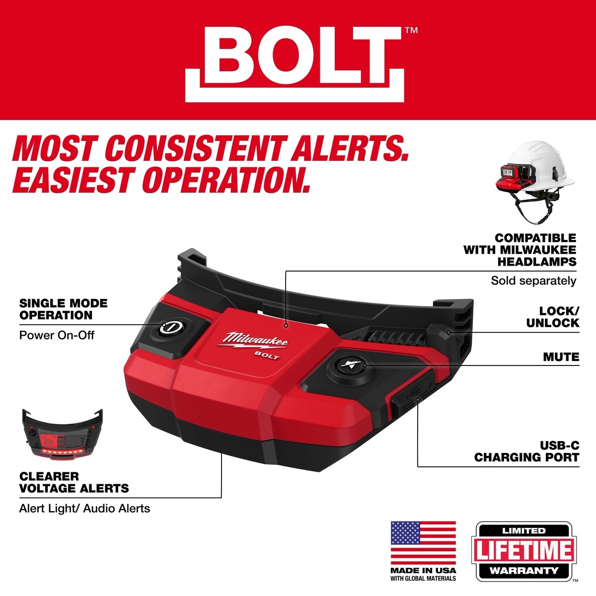 Milwaukee 48-73-2895 BOLT Personal Voltage Detector with USB-C Rechargeable Power and IP67 Rating - 2