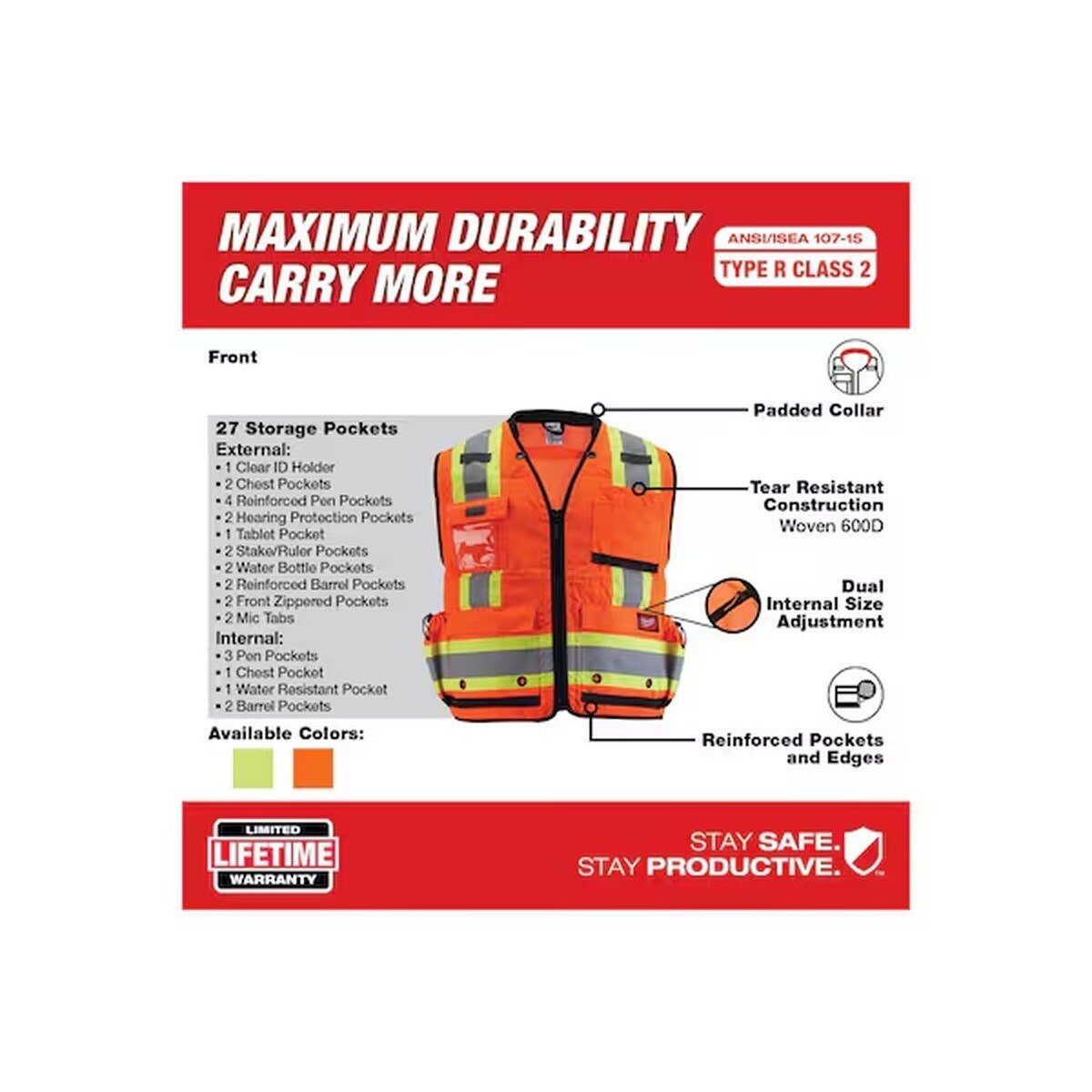 Milwaukee 48-73-5167 Class 2 Surveyors High Visibility Orange Safety Vest 2XL 3XL (1 Pack) - 2