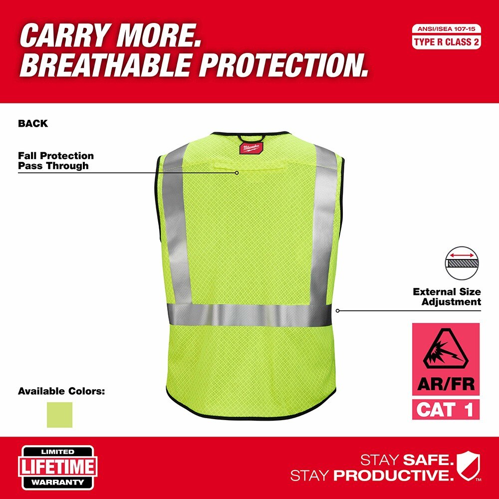 Milwaukee 48-73-5203 AR/FR Cat. 1 Class 2 High Visibility Yellow Mesh Safety Vest - 2XL/3XL - 4