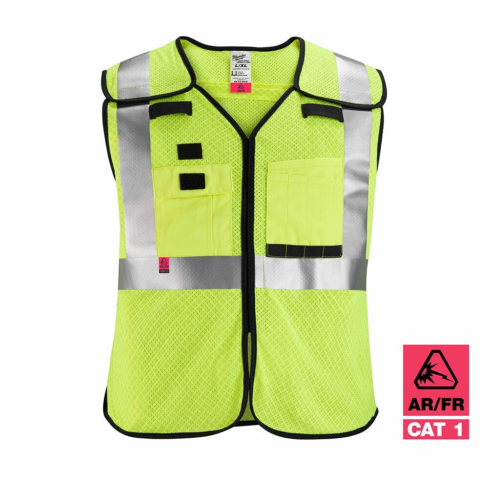 Milwaukee 48-73-5212 AR/FR Cat. 1 Class 2 Breakaway High Visibility Yellow Mesh Safety Vest - L/XL - 3