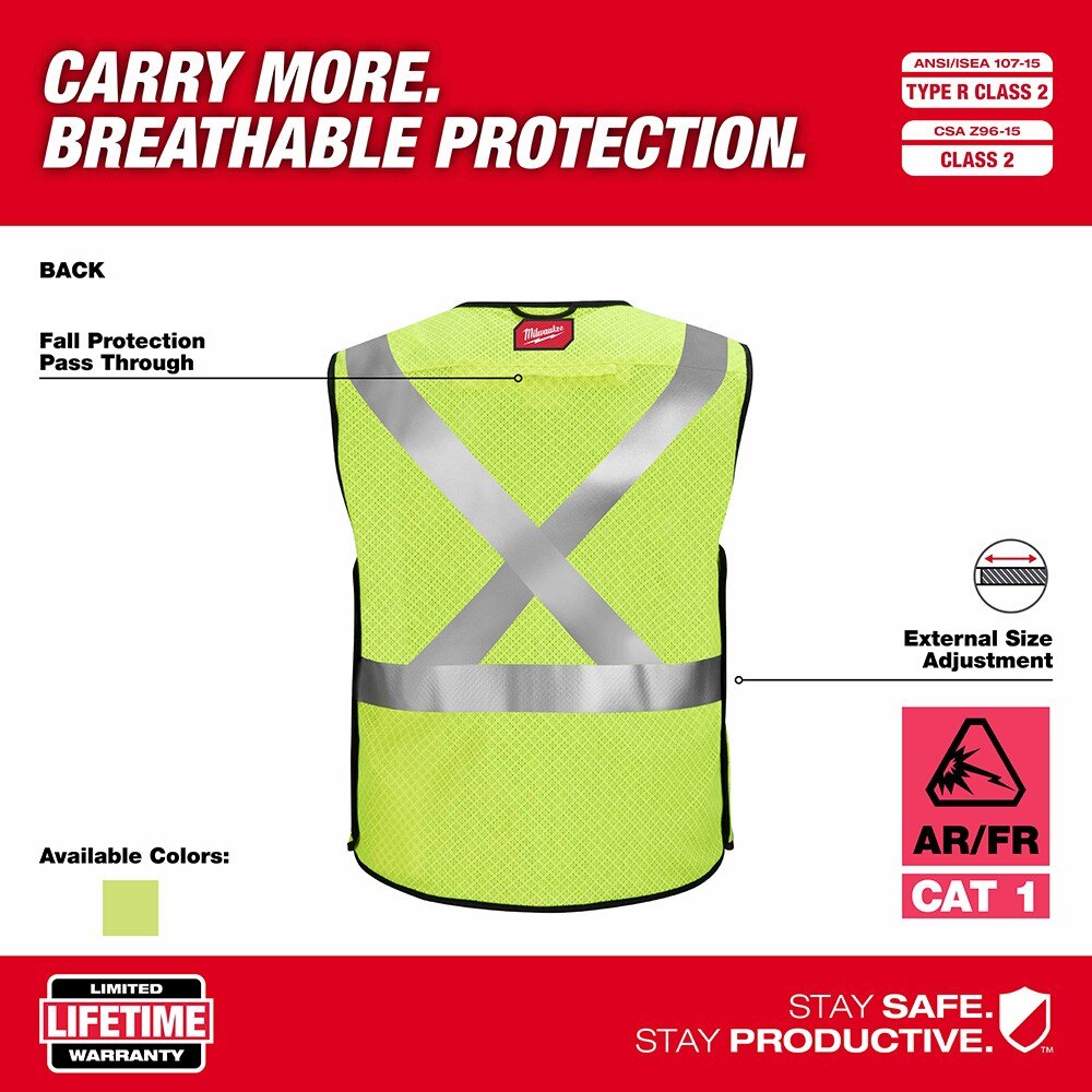 Milwaukee 48-73-5214 AR/FR Cat 1 Class 2 Breakaway High Visibility Yellow Mesh Safety Vest - 4XL/5XL - 5