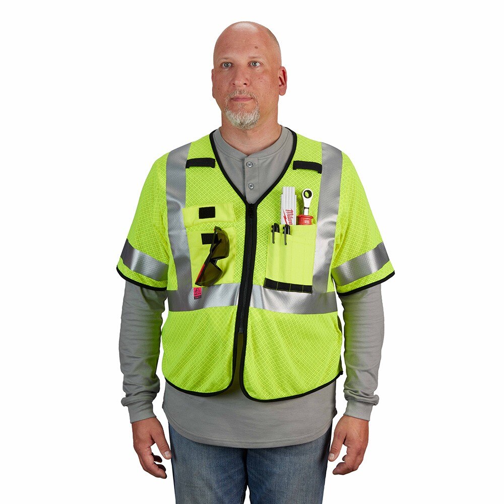 Milwaukee 48-73-5221 AR/FR Cat. 1 Class 3 High Visibility Yellow Mesh Safety Vest - S/M - 3
