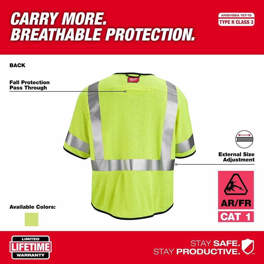 Milwaukee 48-73-5221 AR/FR Cat. 1 Class 3 High Visibility Yellow Mesh Safety Vest - S/M - 5