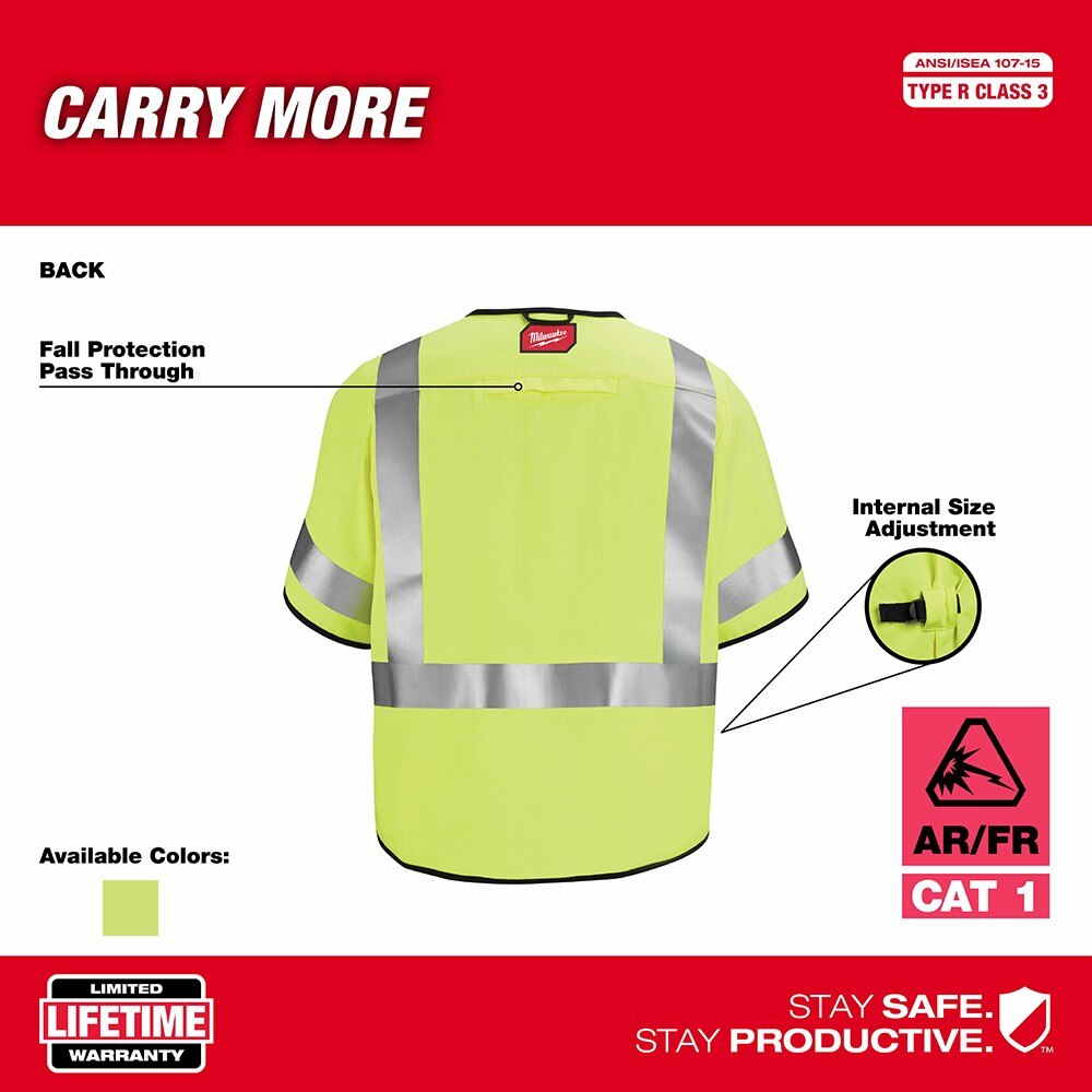 Milwaukee 48-73-5324 AR/FR Cat. 1 Class 3 High Visibility Yellow Safety Vest - 4XL/5XL - 5