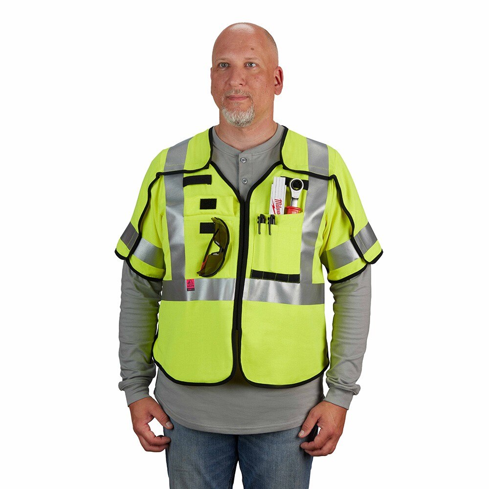 Milwaukee 48-73-5333 AR/FR Cat. 1 Class 3 Breakaway High Visibility Yellow Safety Vest - 2XL/3XL - 4