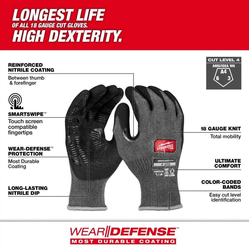 Milwaukee 48-73-6941 Cut Level 4 High Dexterity Nitrile Dipped Work Gloves Medium - 2