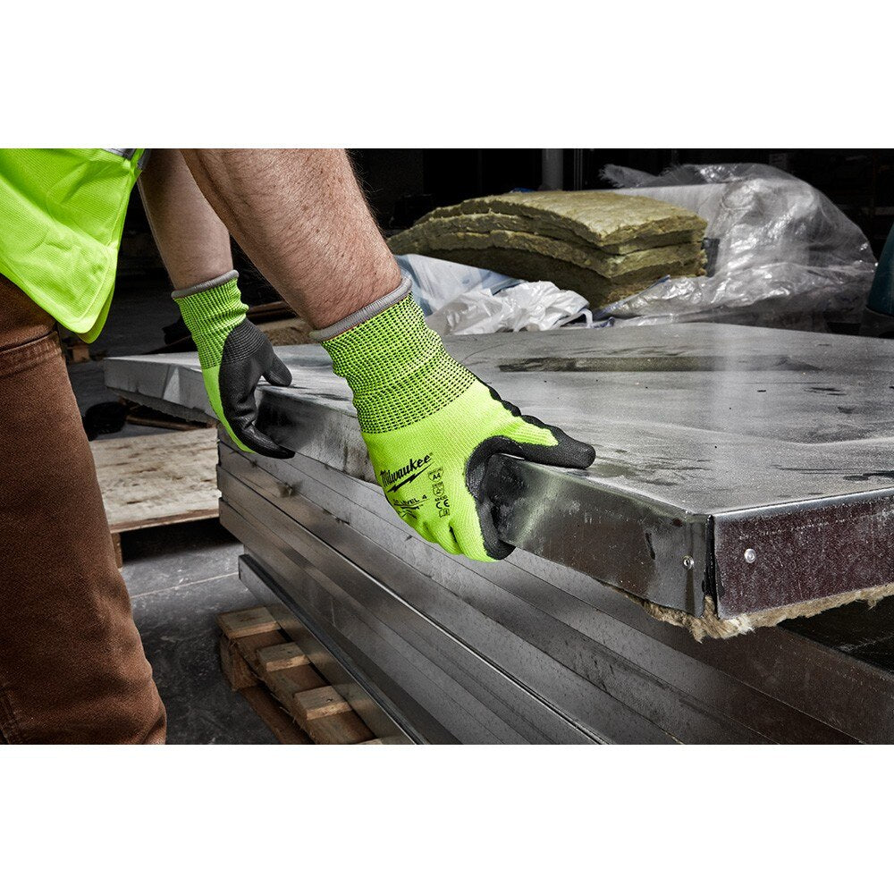 Milwaukee 48-73-8944B 12PK High Visibility Cut Level 4 Polyurethane Dipped Safety Gloves - 2X-Large - 4