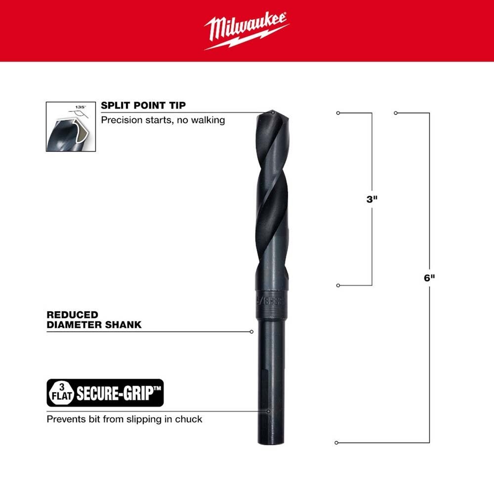 Milwaukee 48-89-2742 5/8" S&D Black Oxide Drill Bit for Metal, Wood, and Plastic - 2