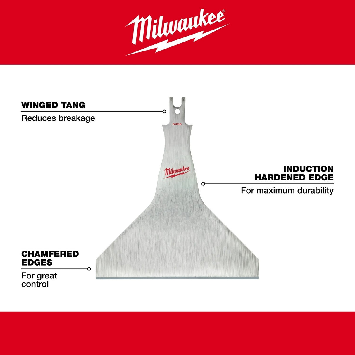 Milwaukee 49-00-5455 5" Scraper Blade for Reciprocating Saw Material Removal - 3