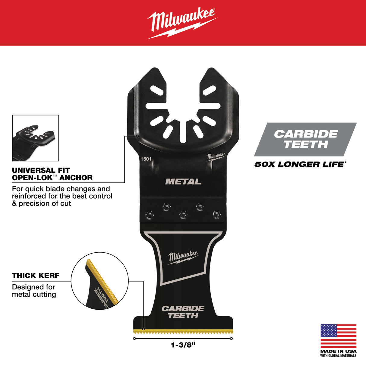 Milwaukee 49-10-9001 Oscillating Multi-Tool Blade Kit (3-Piece) for Metal, Wood, and Hardwood - 6