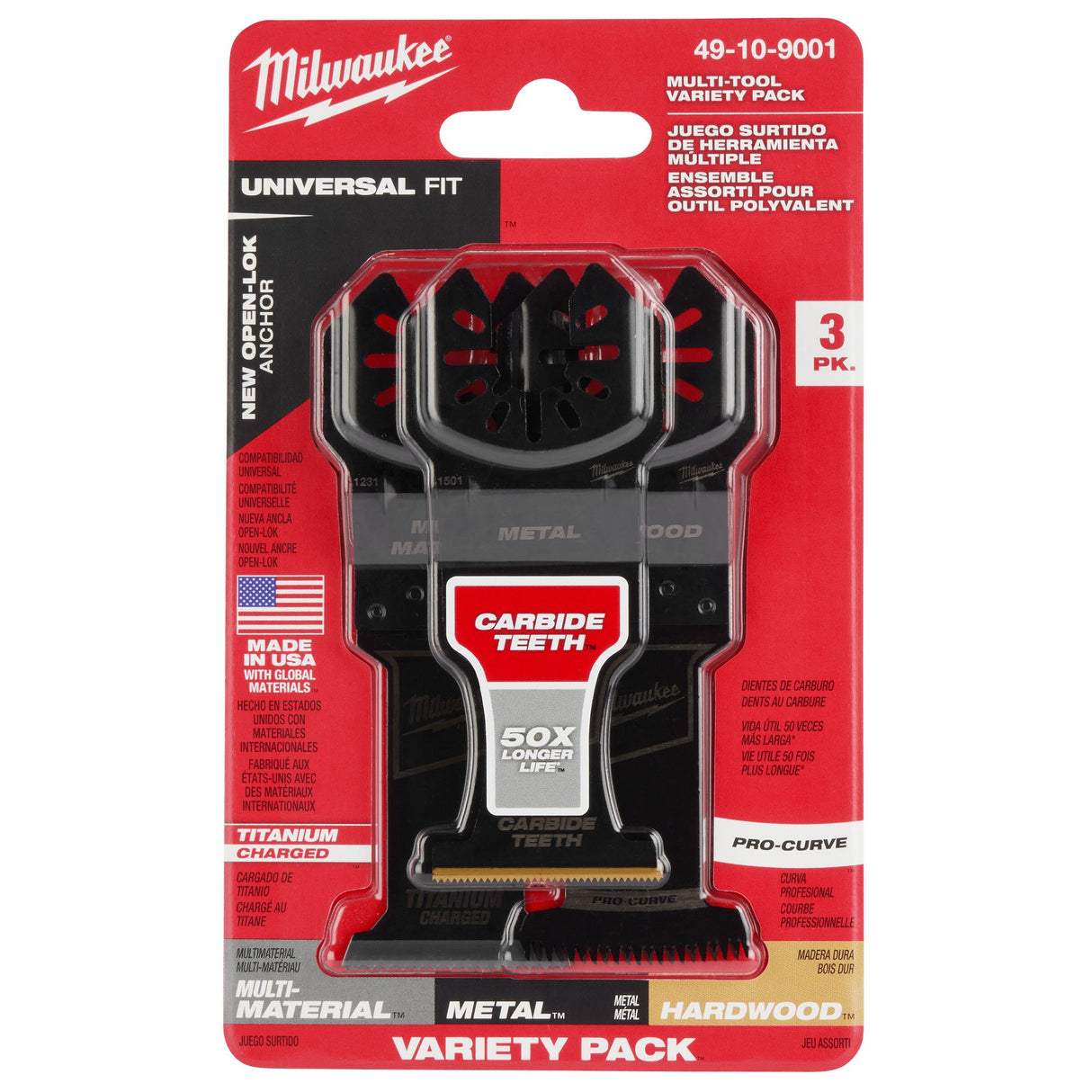 Milwaukee 49-10-9001 Oscillating Multi-Tool Blade Kit (3-Piece) for Metal, Wood, and Hardwood - 13