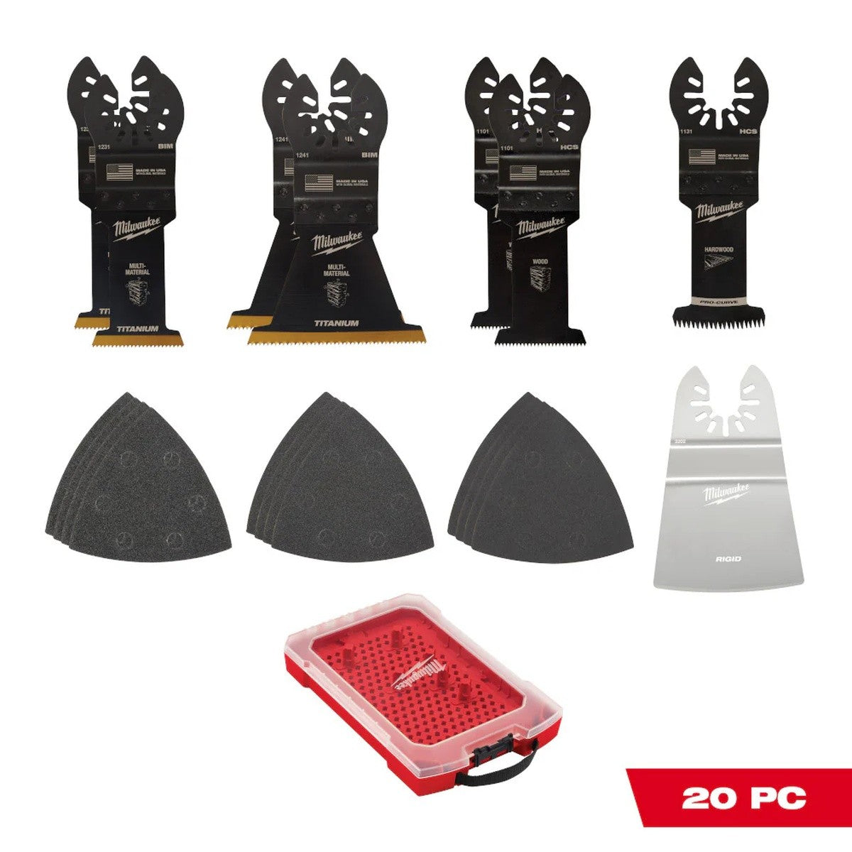 Milwaukee 49-10-9220 Open-Lok Oscillating Blade and Sandpaper Kit with Modular Case 11.32" x 7.5" x 1.5" (20 Piece) - 2
