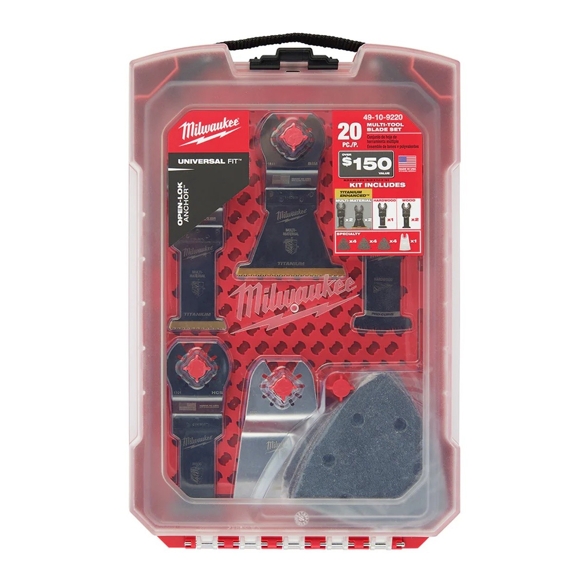 Milwaukee 49-10-9220 Open-Lok Oscillating Blade and Sandpaper Kit with Modular Case 11.32" x 7.5" x 1.5" (20 Piece) - 3