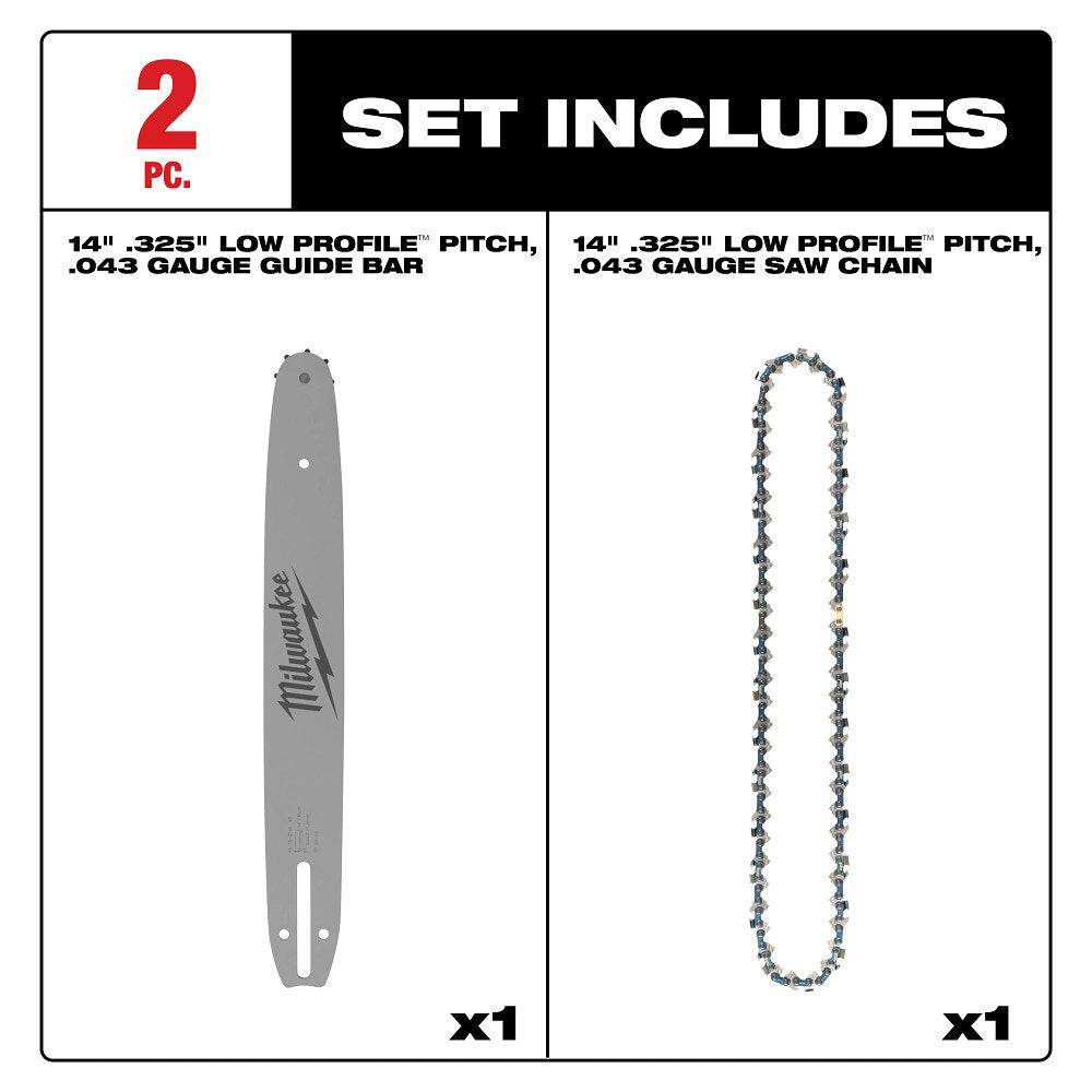 Milwaukee 49-16-2820 14" .325" LOW PROFILE Pitch, .043" Gauge Saw Chain and Guide Bar Set - 2