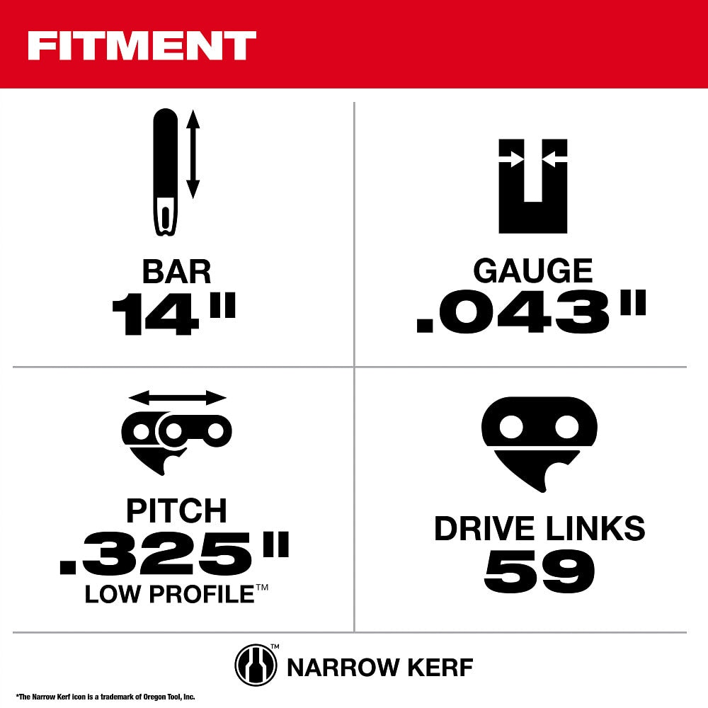 Milwaukee 49-16-2820 14" .325" LOW PROFILE Pitch, .043" Gauge Saw Chain and Guide Bar Set - 4