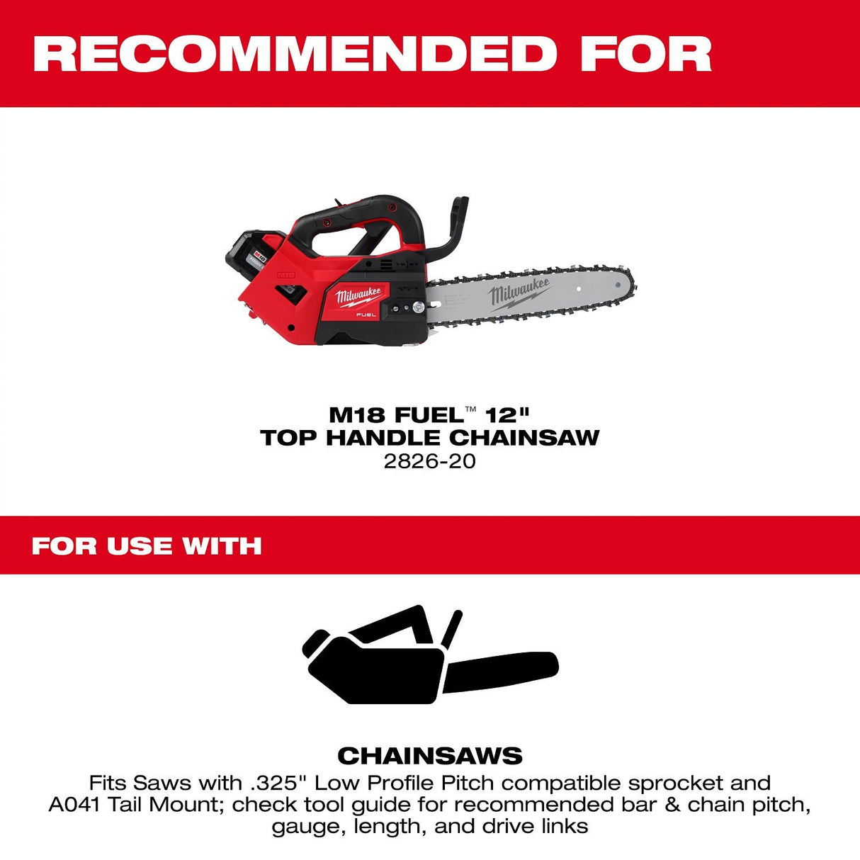 Milwaukee 49-16-2846 12 in .325 Low Profile Pitch .043 Gauge Saw Chain and Guide Bar Set (2 Pc) - 3