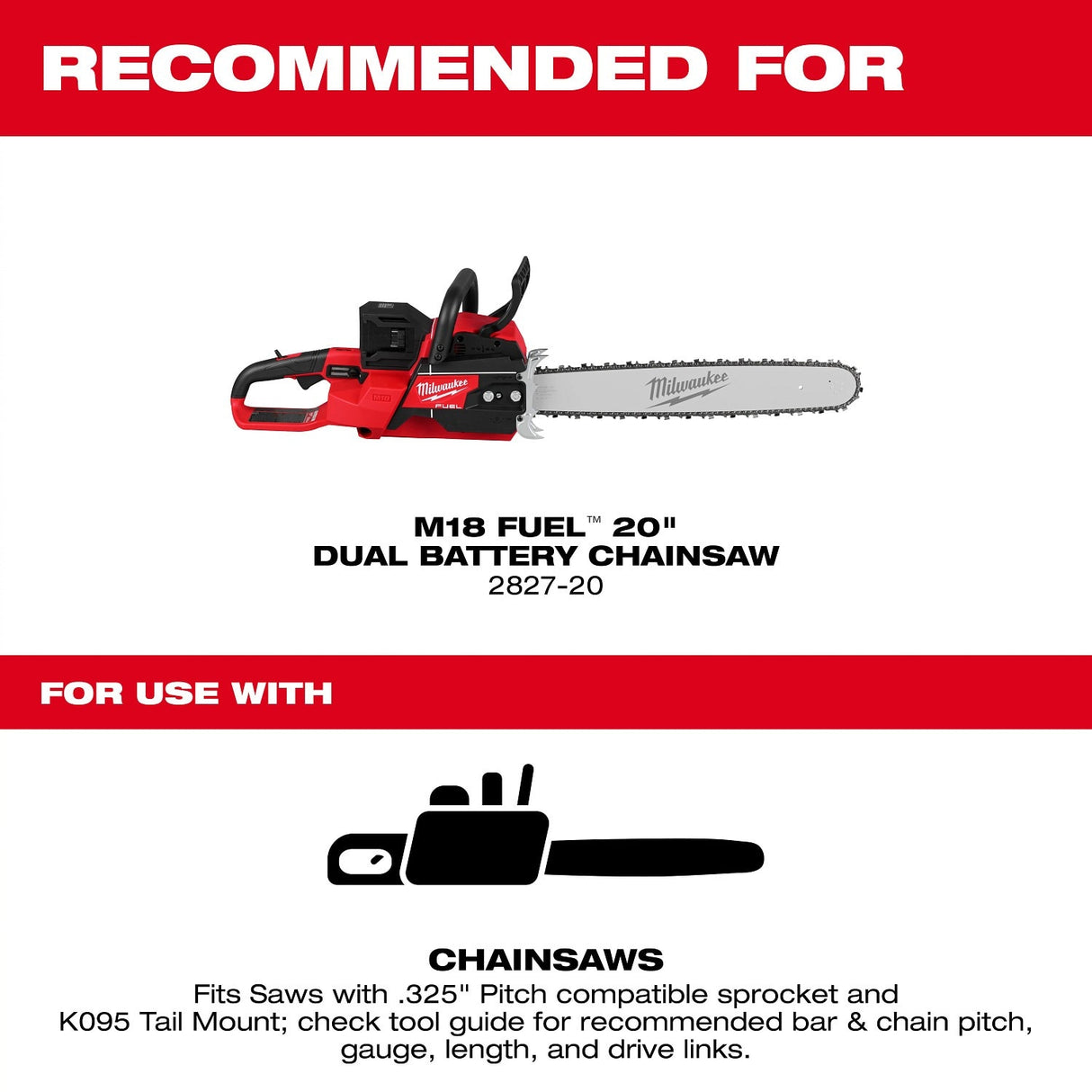 Milwaukee 49-16-2848 20 in. Saw Chain and Guide Bar Set 0.325 Pitch 0.050 Gauge (2 Piece) - 3