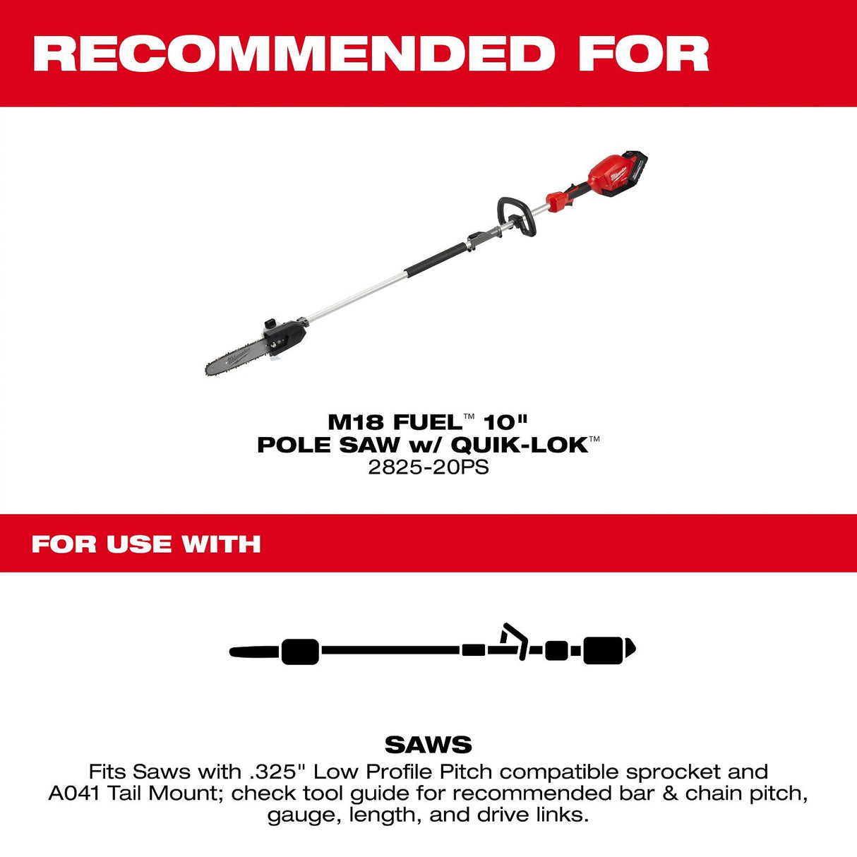 Milwaukee 49-16-2849 10 in 3/8 Low Profile Pitch 0.043 in Gauge Saw Chain and Guide Bar Set (2 Piece) - 3
