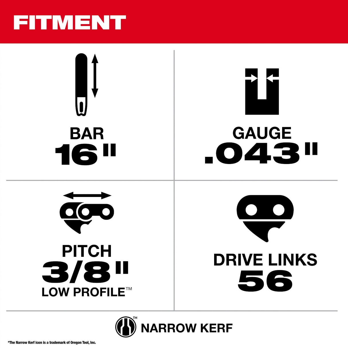 Milwaukee 49-16-2856 16 in. 3/8 in. Low Profile Pitch .043 in. Gauge Saw Chain and Guide Bar Set (2 Piece) - 4