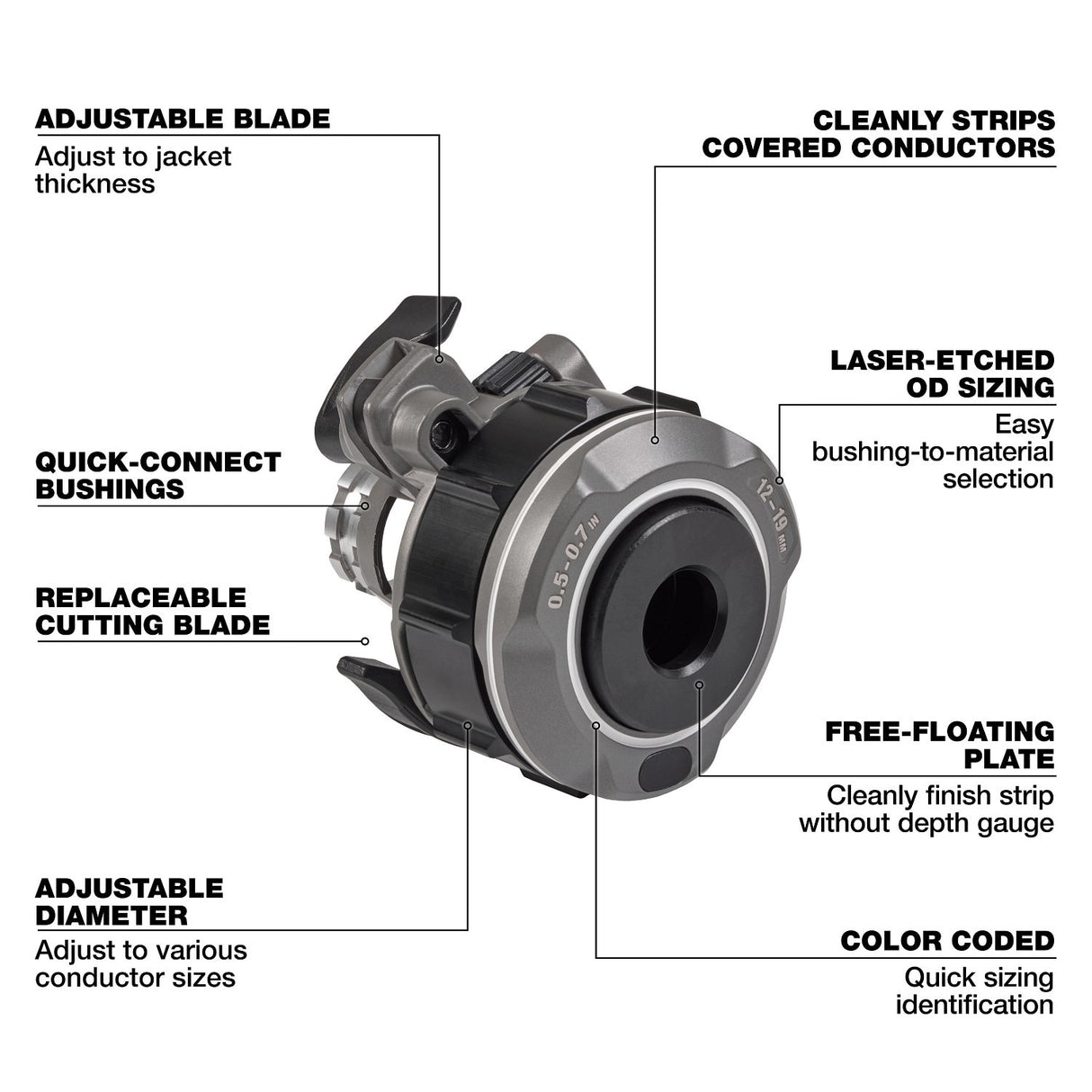 Milwaukee 49-16-B078 0.5" - 0.7" Adjustable Bushing for M18 FUEL Covered Conductor Cable Stripper - 3