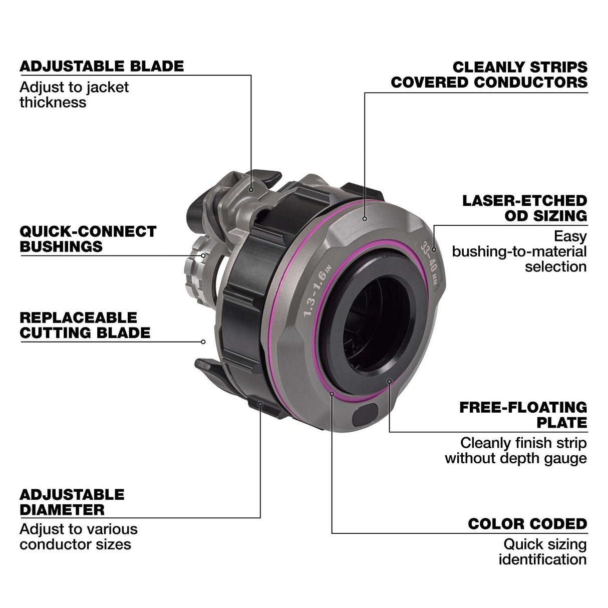 Milwaukee 49-16-B159 1.3" - 1.6" Adjustable Bushing for M18 FUEL Covered Conductor Cable Stripper - 3