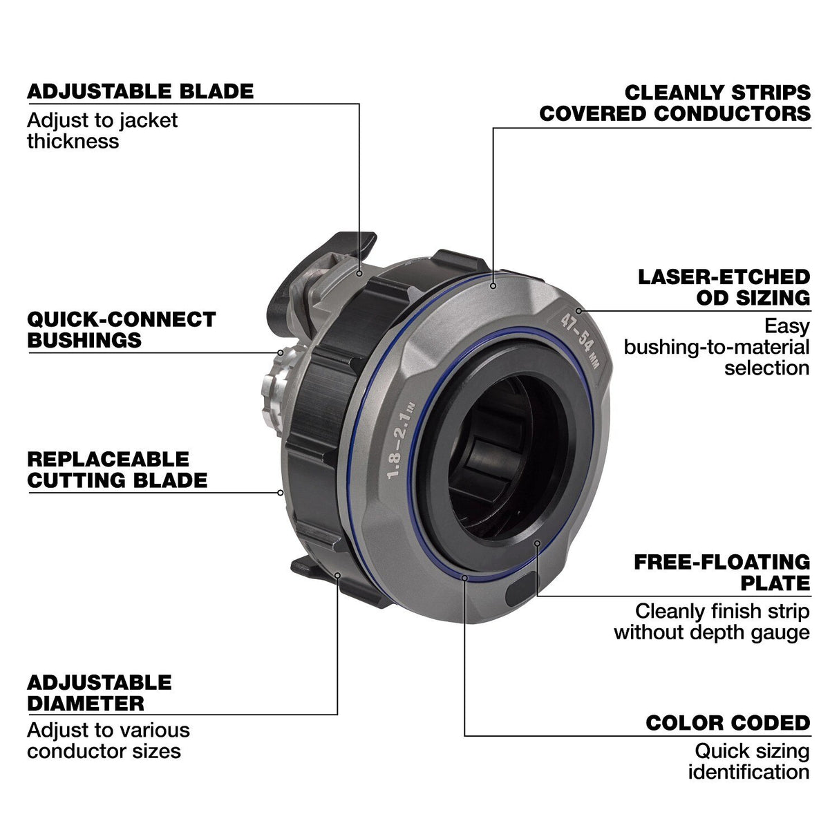 Milwaukee 49-16-B215 1.8" - 2.1" Adjustable Bushing for M18 FUEL Covered Conductor Cable Stripper - 3