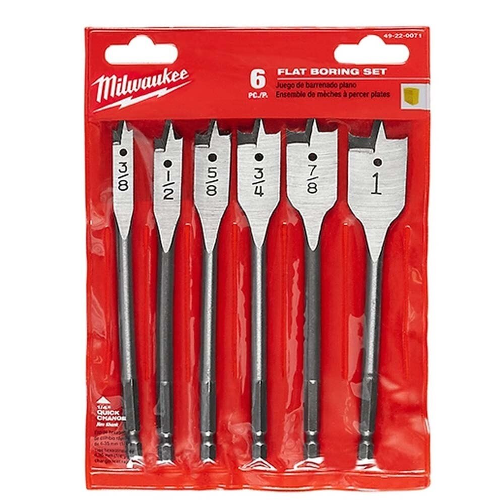 Milwaukee 49-22-0071 Flat Boring Bit 6" Universal Set - 6 Piece for Clean Holes