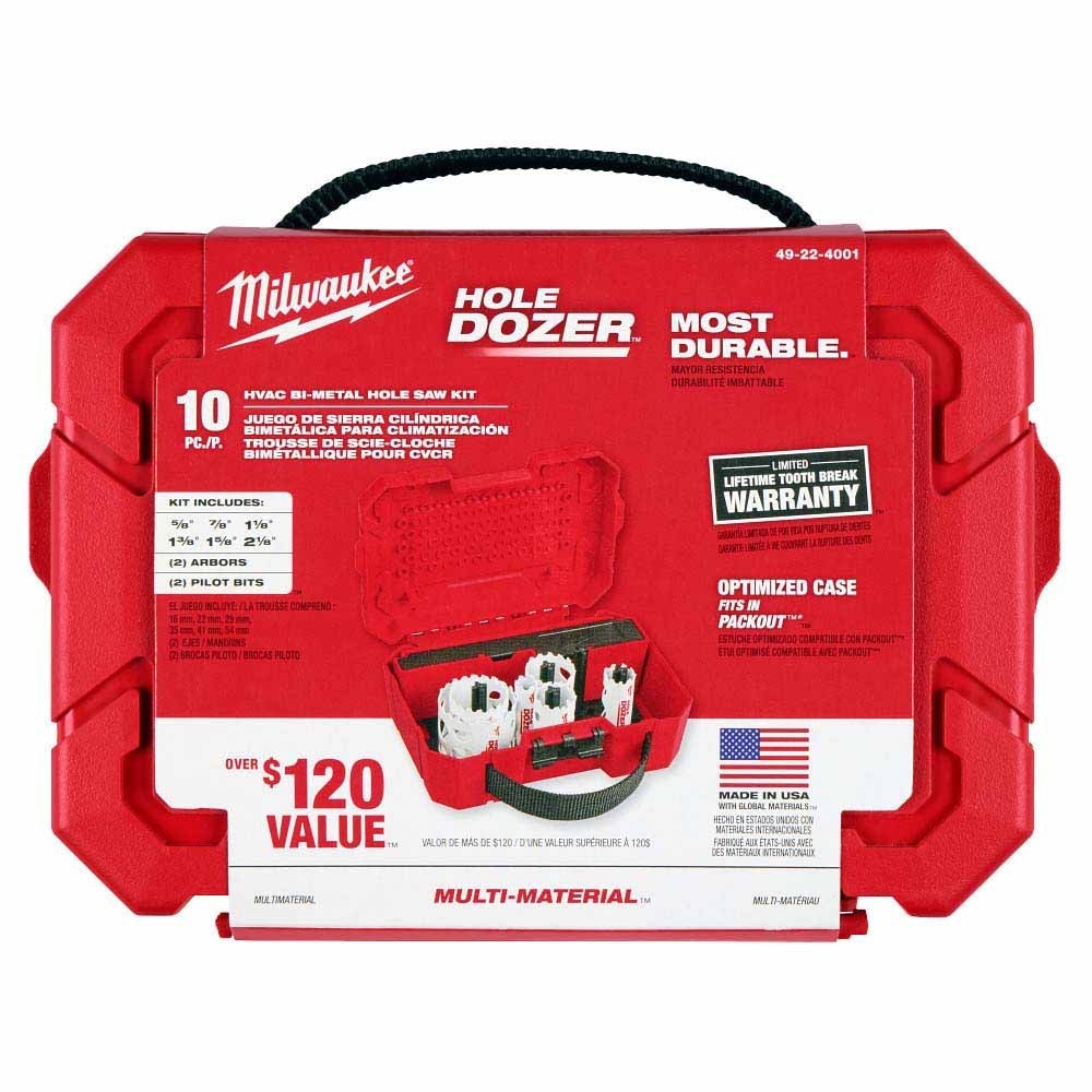 Milwaukee 49-22-4001 10 PC HOLE DOZER HVAC Hole Saw Kit - 3
