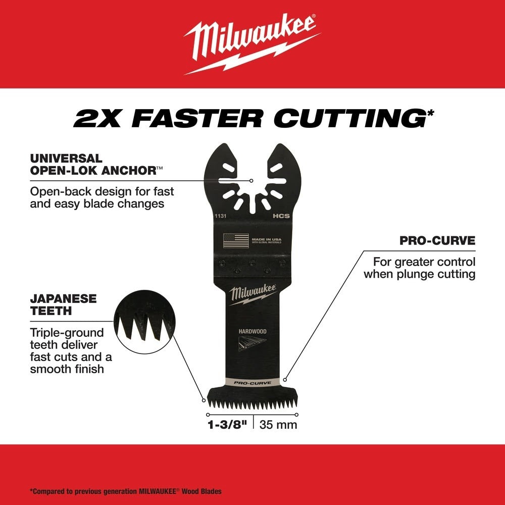 Milwaukee 49-25-1131 Milwaukee® OPEN-LOK™ 1-3/8" HCS JAPANESE TOOTH PRO-CURVE™ HARDWOOD BLADE 1PK - 3