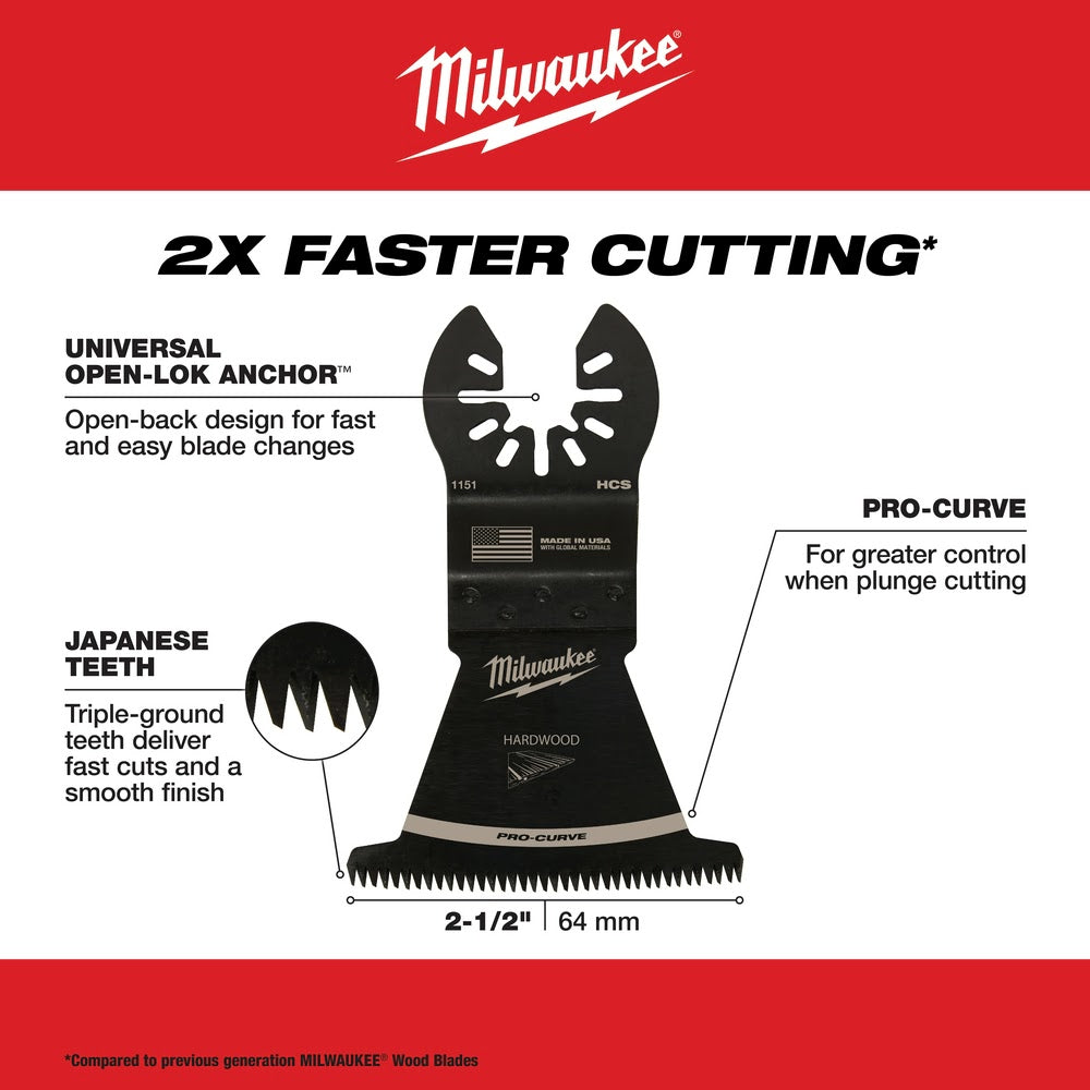 Milwaukee 49-25-1151 Milwaukee® OPEN-LOK™ 2-1/2" HCS JAPANESE TOOTH PRO-CURVE™ HARDWOOD BLADE 1PK - 6