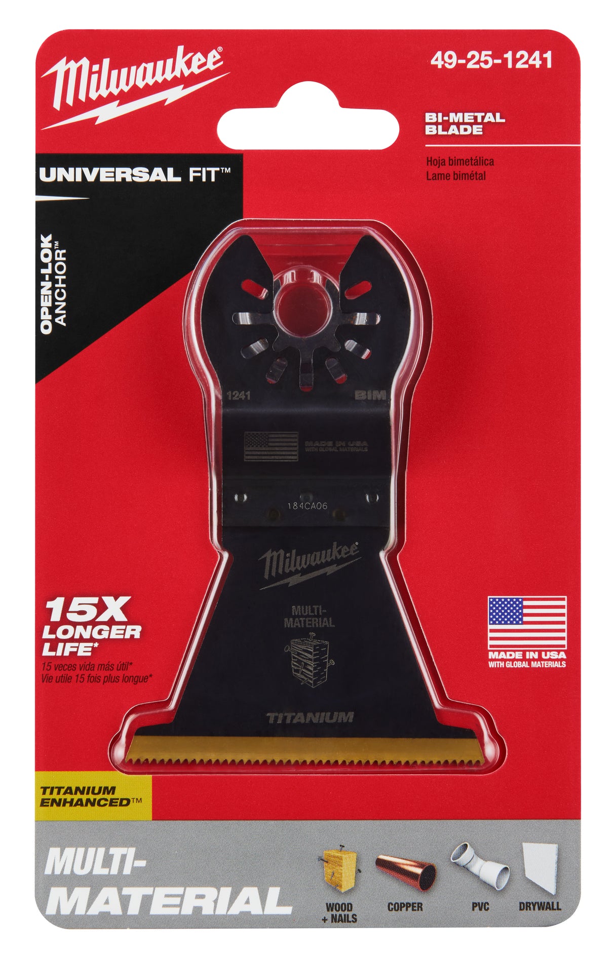 Milwaukee 49-25-1241 Milwaukee® OPEN-LOK™ 2-1/2" TITANIUM ENHANCED BI-METAL MULTI-MATERIAL BLADE 1PK - 2
